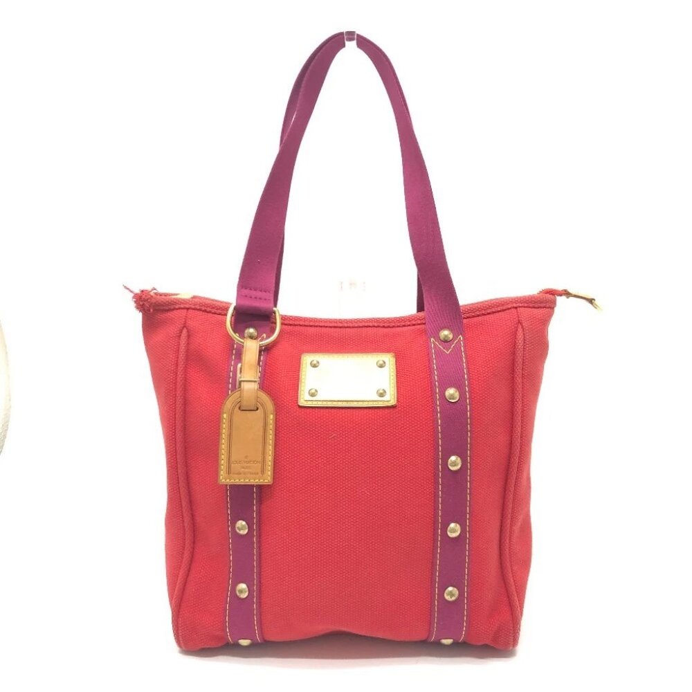 LOUIS VUITTON M40034 Antigua Cabas MM handbag Tote Bag Canvas Red/GoldHardware
